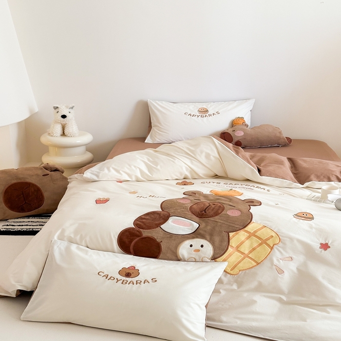 91家纺网 家纺一手货源 找家纺 朗莎家纺 2025新款40支全棉水洗五件套 卡皮巴拉