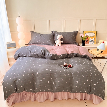 人人爱 2025新款有氧针织棉双层纱床盖款四件套 复古樱桃