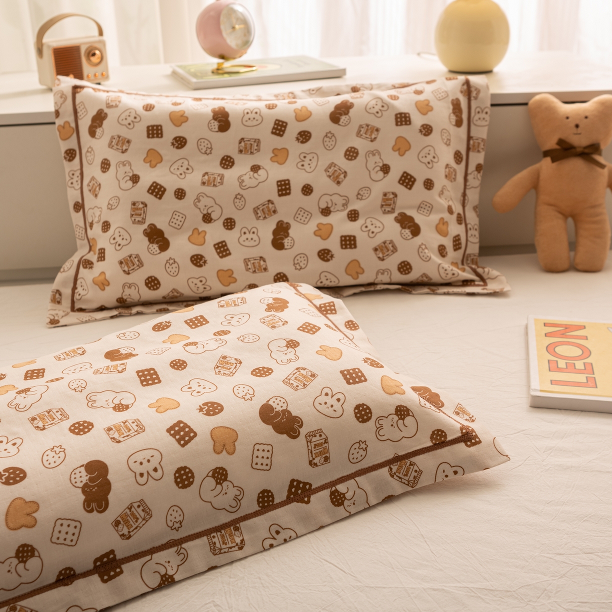 91家纺网 家纺一手货源 找家纺 萌番宝 2025新款A类全棉纯棉水洗双层纱卡通儿童单枕套信封枕单枕套 枕套单件 饼干兔