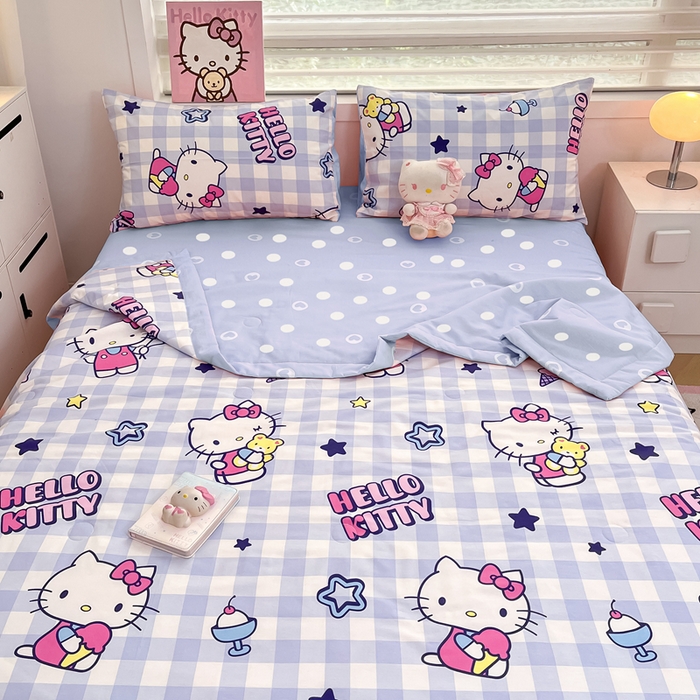 91家纺网 家纺一手货源 找家纺 博雅 2025新款三丽鸥全棉纯棉夏被夏凉被空调被四件套 夏被全棉-气球KT