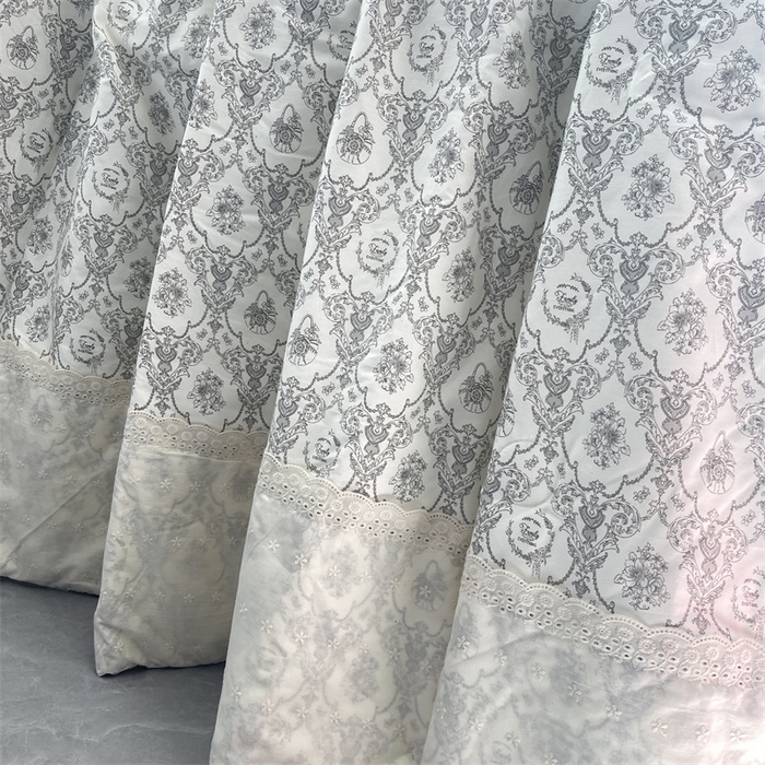 91家纺网 家纺一手货源 找家纺 奈萝家纺 奈萝2025新款全棉13372法式花边纯棉夏被春秋被 浅黛灰