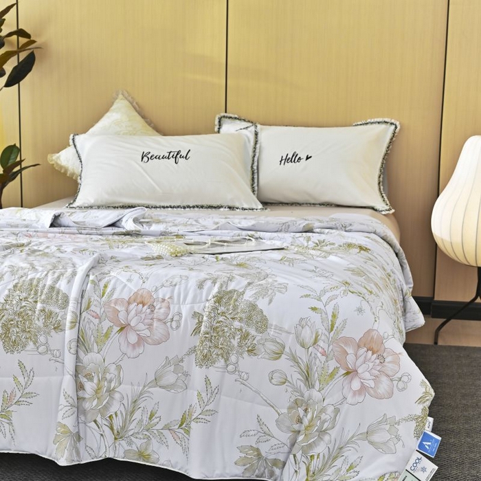 91家纺网 家纺一手货源 找家纺 佳居缘 2025新款A类冰氨双面数码印花凉感夏被 锦绣-白