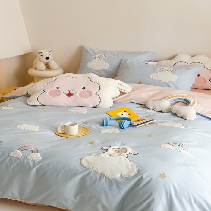 91家纺网 家纺一手货源 找家纺 朗莎家纺 2025新款40支全棉水洗五件套 喜羊羊