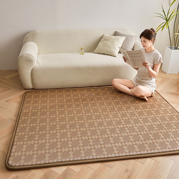 91家纺网 家纺一手货源 找家纺 迪乐妮 2025新款抑菌冰丝地垫床垫爬爬垫-大床图 抑菌冰丝垫+九宫格-咖色