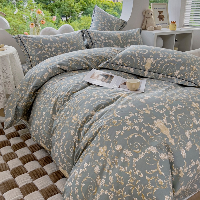 91家纺网 家纺一手货源 找家纺 锦罗绣 2025新款全棉13376印花套件单品 波光花纹