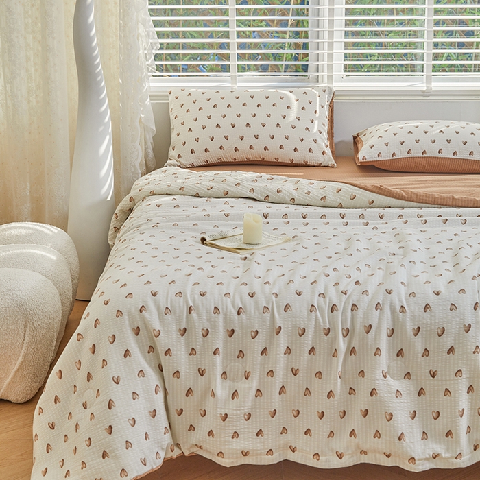 91家纺网 家纺一手货源 找家纺 迪乐妮 2025新款彩竺棉夏被四件套 甜心奶茶