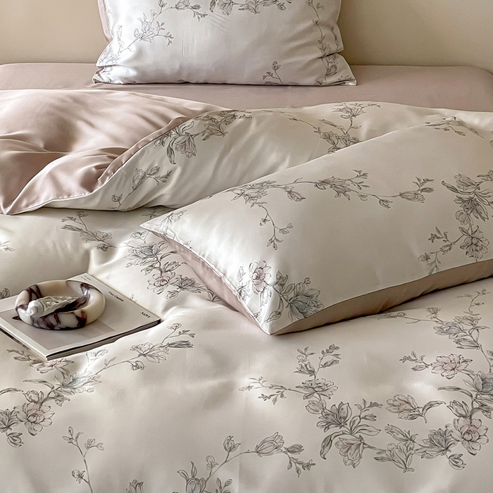 91家纺网 家纺一手货源 找家纺 沐晴家纺 2025春夏新款纯色数码印花60兰精天丝四件套 夕瑶-白玉