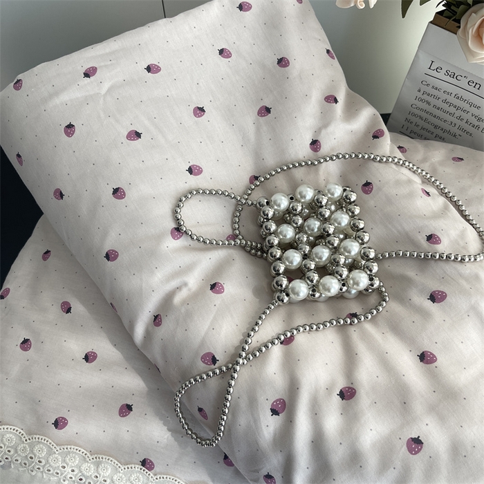 91家纺网 家纺一手货源 找家纺 奈萝家纺 奈萝2025新款全棉13372法式花边纯棉夏被春秋被 粉色草莓