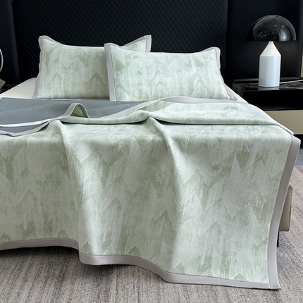 小萌虎 2025新款PE高分子乙纶提花凉感凉席床席款床笠款 山溪-绿（床席款）