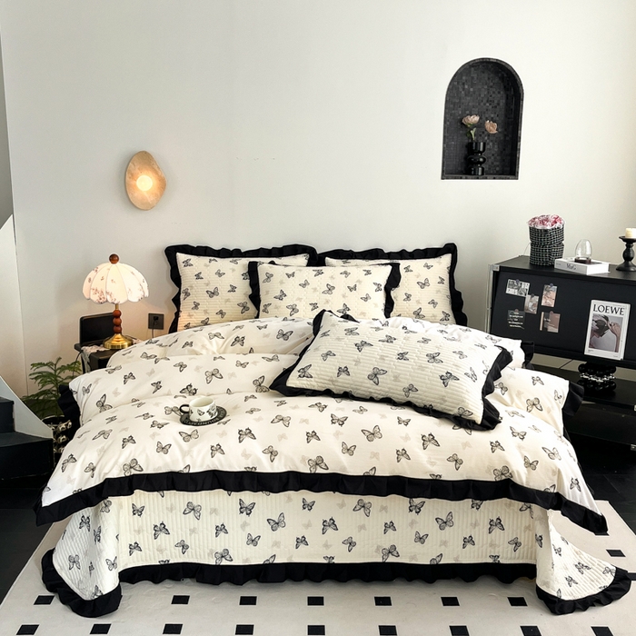 91家纺网 家纺一手货源 找家纺 （总）亿品家纺 2025新款亲肤舒适黑花边床盖四件套