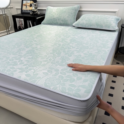 91家纺网 家纺一手货源 找家纺 倾慕家纺 （总）2025新款牛奶丝提花凉感凉席系列床笠款