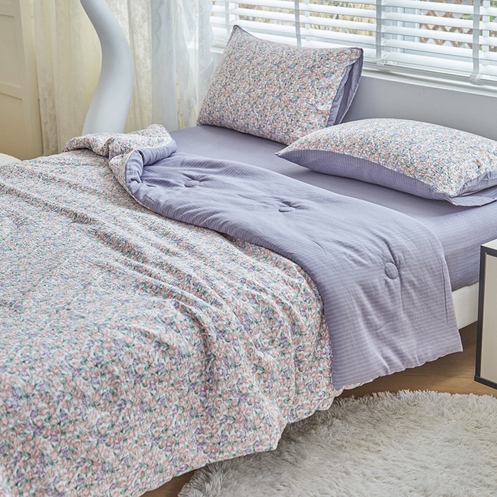 91家纺网 家纺一手货源 找家纺 迪乐妮 2025新款彩竺棉夏被四件套 紫郁
