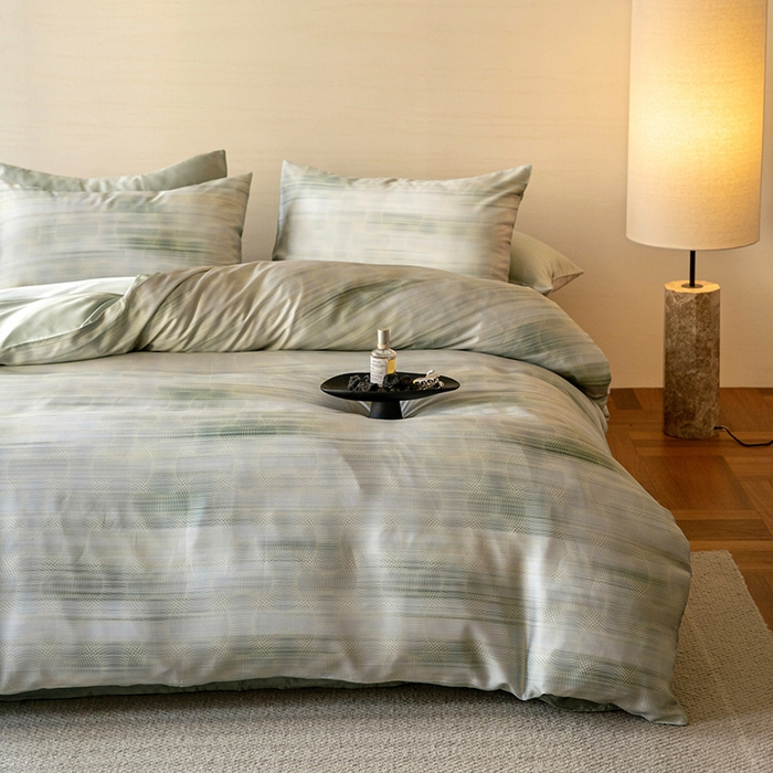 91家纺网 家纺一手货源 找家纺 沐晴家纺 2025春夏新款纯色数码印花60兰精天丝四件套 卡西纳-绿