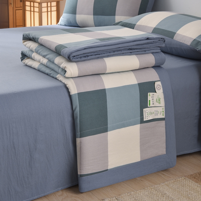 91家纺网 家纺一手货源 找家纺 玉清坊 2025新款色织水洗棉新疆棉花夏被【支持一件代发】 海蓝大格