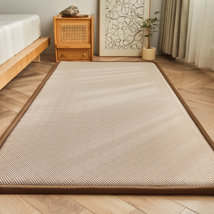 91家纺网 家纺一手货源 找家纺 迪乐妮 2025新款抑菌冰丝地垫床垫爬爬垫-小床图 抑菌冰丝垫饼干花-咖色