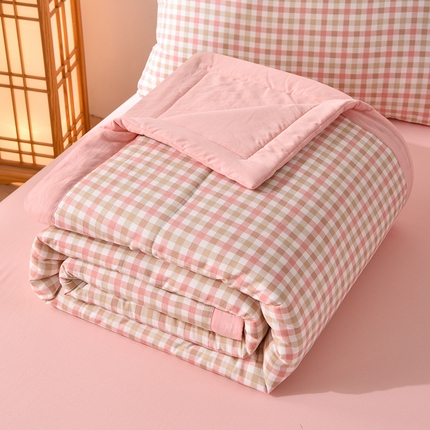 91家纺网 家纺一手货源 找家纺 玉清坊 2025新款色织水洗棉新疆棉花夏被【支持一件代发】 印月-粉