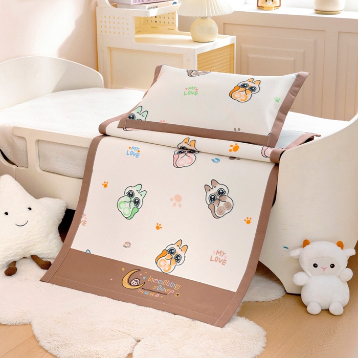 91家纺网 家纺一手货源 找家纺 宝贝优选 2025新款宝贝优选儿童7A抗菌高密绣花冰丝席 大眼萌宠