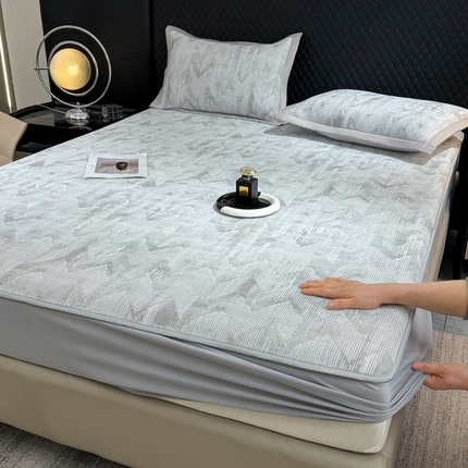 999家纺 2025新款高端轻奢PE中分子凉感大提花凉席软席 山溪-灰（床笠款）