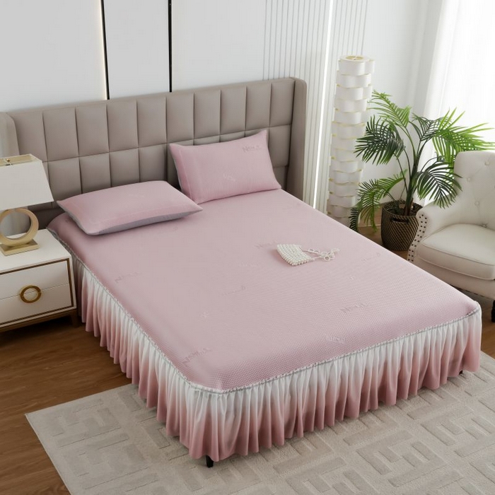 新月家纺（锦威郎） 2025新款凉豆豆亲肤英文床裙 粉色