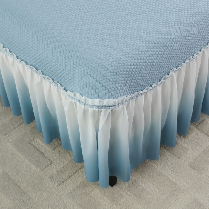 91家纺网 家纺一手货源 找家纺 新月家纺（锦威郎） 2025新款凉豆豆亲肤英文床裙 蓝色