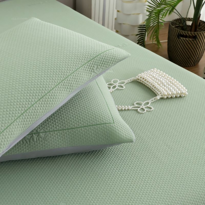 91家纺网 家纺一手货源 找家纺 新月家纺（锦威郎） 2025新款凉豆豆亲肤英文床裙 绿色