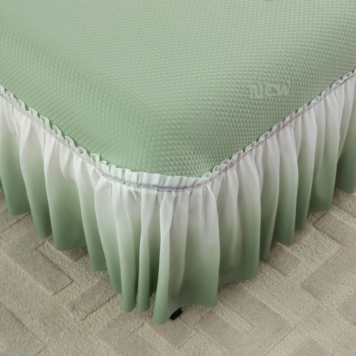 91家纺网 家纺一手货源 找家纺 新月家纺（锦威郎） 2025新款凉豆豆亲肤英文床裙 绿色