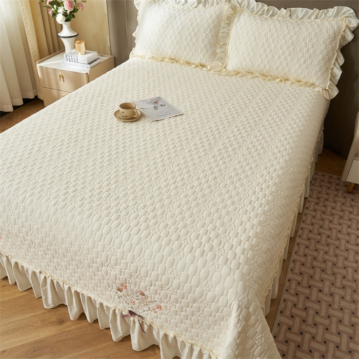 91家纺网 家纺一手货源 找家纺 2025新款A类多功能床盖单品单床盖床盖单件-情缘 奶昔白