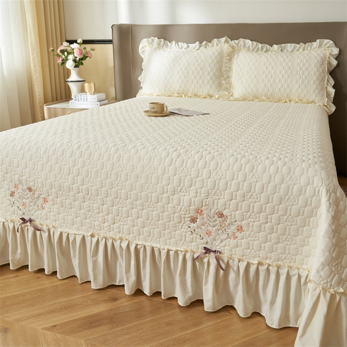 91家纺网 家纺一手货源 找家纺 2025新款A类多功能床盖单品单床盖床盖单件-情缘 奶昔白