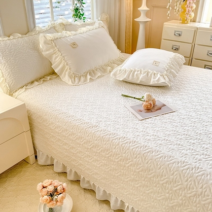 91家纺网 家纺一手货源 找家纺 （总）花香四季家纺 2025新款泡芙小姐双层纱华夫格柔棉夹棉绗缝床盖床垫子单件三件套
