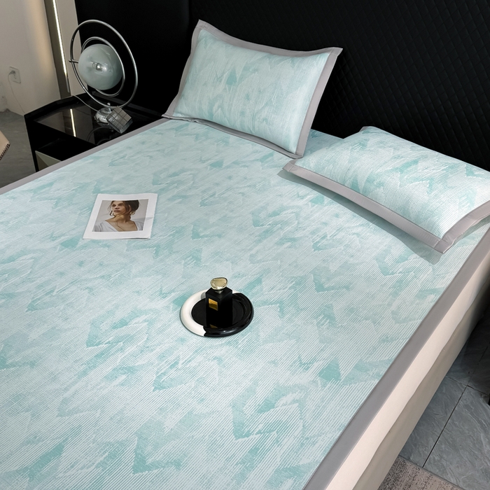 91家纺网 家纺一手货源 找家纺 小萌虎 小萌虎 2025新款PE高分子乙纶提花凉感凉席床席款床笠款 山溪-蓝（床席款）