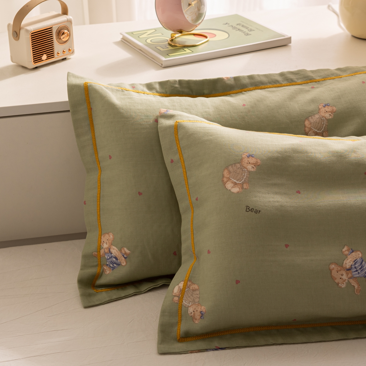 91家纺网 家纺一手货源 找家纺 萌番宝 2025新款A类全棉纯棉水洗双层纱卡通儿童单枕套信封枕单枕套 枕套单件 星星小熊