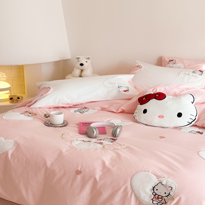 91家纺网 家纺一手货源 找家纺 朗莎家纺 2025新款40支全棉水洗五件套 粉kt