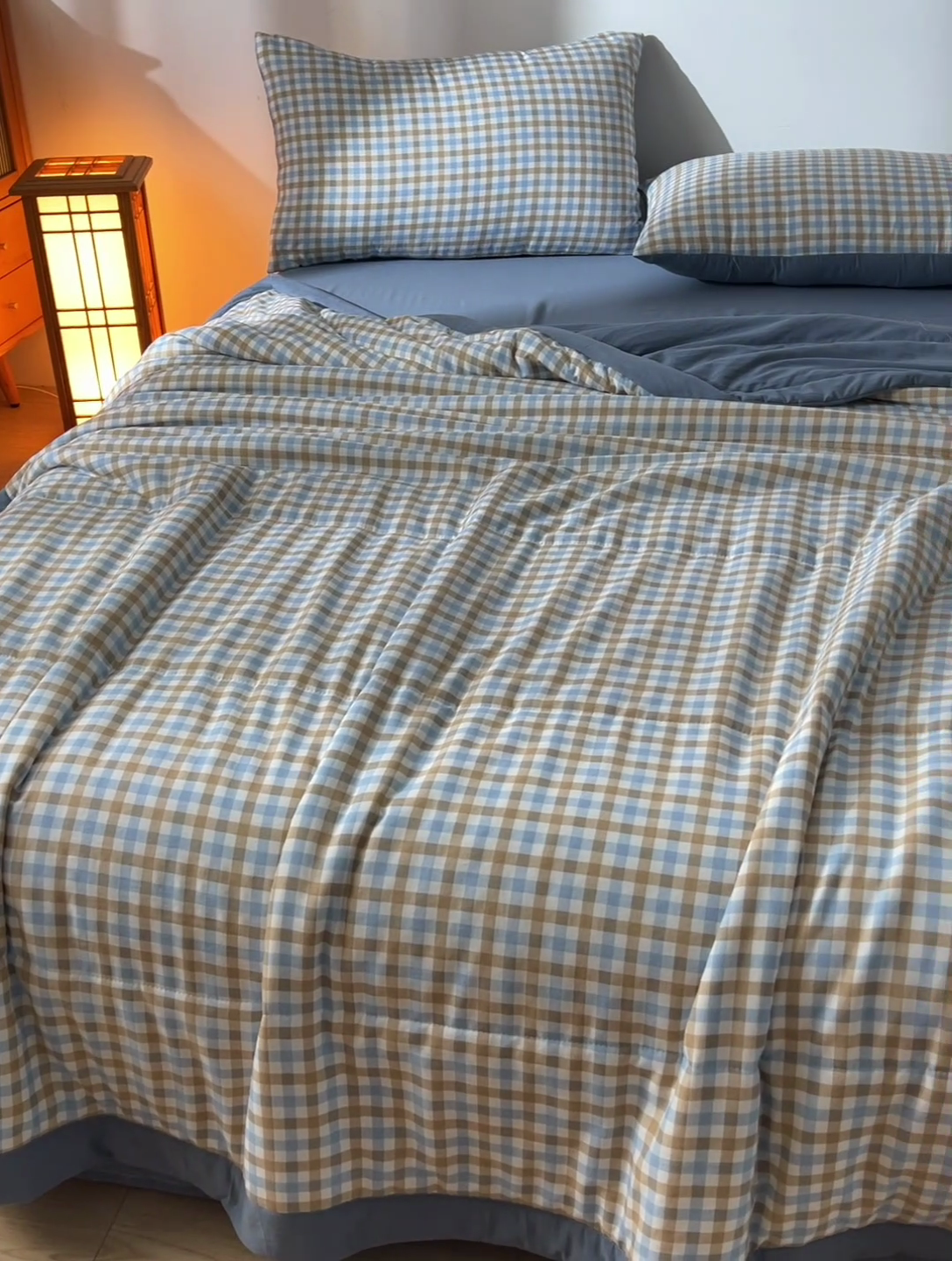 91家纺网 家纺一手货源 找家纺 玉清坊 2025新款色织水洗棉新疆棉花夏被【支持一件代发】 印月-蓝