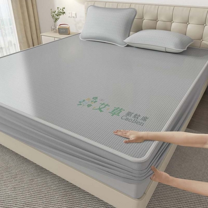 福来临家纺 2025新款艾草驱蚊席三明治款-床席款-床笠款 灰床笠款