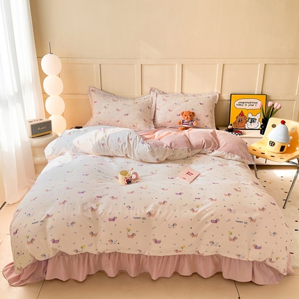人人爱 2025新款有氧针织棉双层纱床盖款四件套 狗狗乐园