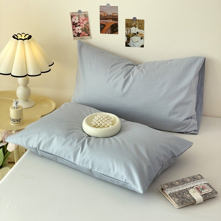 漫时光 2025新款亲肤舒适纯色全棉A类纯棉单枕套 天青色