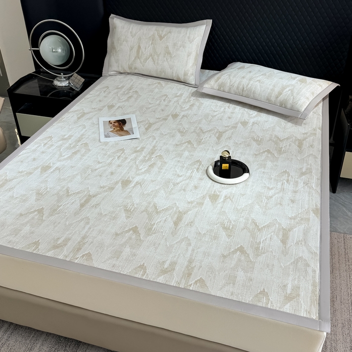 91家纺网 家纺一手货源 找家纺 小萌虎 小萌虎 2025新款PE高分子乙纶提花凉感凉席床席款床笠款 山溪-咖（床席款）