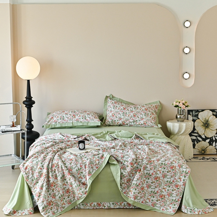 91家纺网 家纺一手货源 找家纺 佳居缘 2025新款天丝棉大豆印花夏被四件套 莫奈