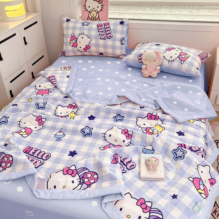 91家纺网 家纺一手货源 找家纺 博雅 2025新款三丽鸥全棉纯棉夏被夏凉被空调被四件套 夏被全棉-气球KT