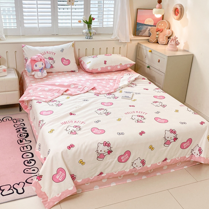 91家纺网 家纺一手货源 找家纺 博雅 2025新款三丽鸥全棉纯棉夏被夏凉被空调被四件套 夏被全棉-蝴蝶结KT