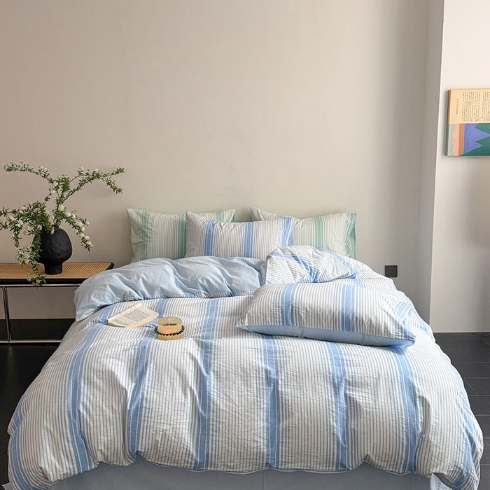 91家纺网 家纺一手货源 找家纺 玖弘家居 2025新款提花全棉四件套-繁星 繁星-蓝