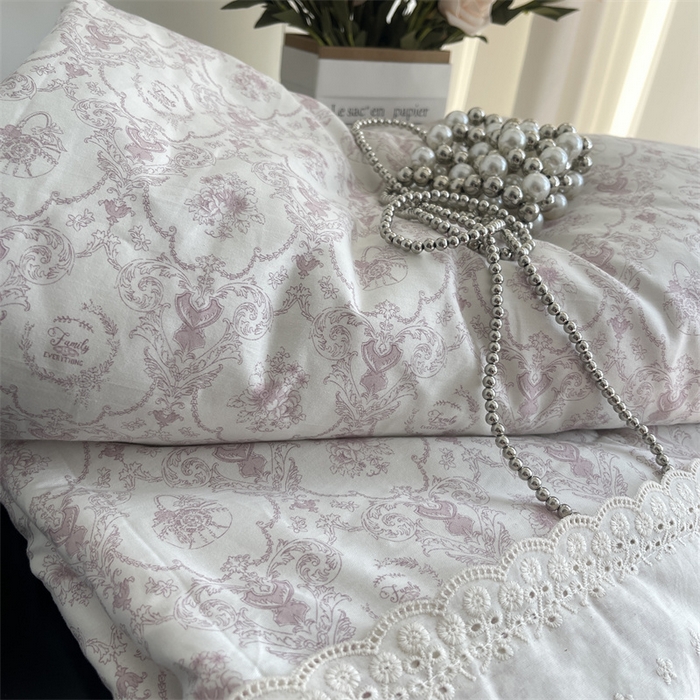 91家纺网 家纺一手货源 找家纺 奈萝家纺 奈萝2025新款全棉13372法式花边纯棉夏被春秋被 浅黛粉