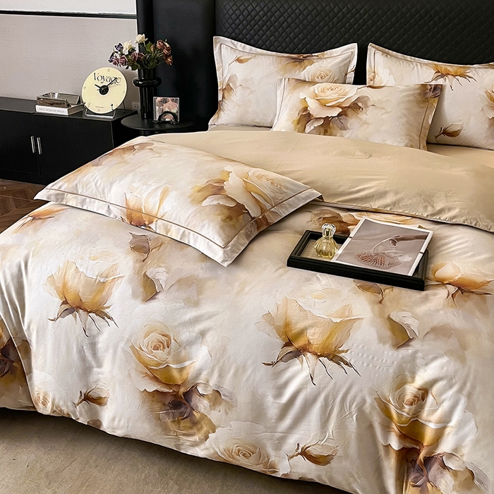 91家纺网 家纺一手货源 找家纺 金纱玉纺家纺 2025新款全棉13376数码印花四件套（礼盒包装）376A2