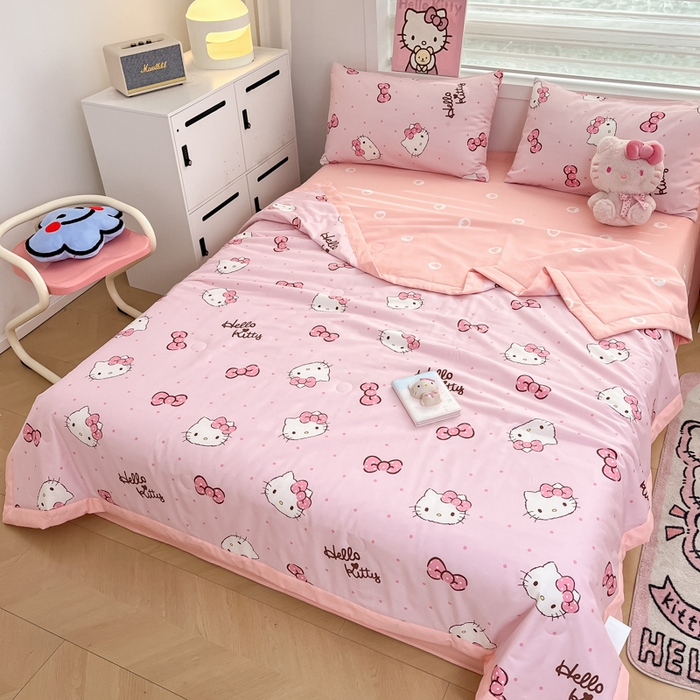 91家纺网 家纺一手货源 找家纺 博雅 2025新款三丽鸥全棉纯棉夏被夏凉被空调被四件套 夏被全棉-粉色蝴蝶结KT