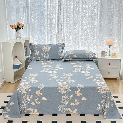 锦罗绣 2025新款全棉13376印花套件单品单床单 枝繁叶茂-蓝