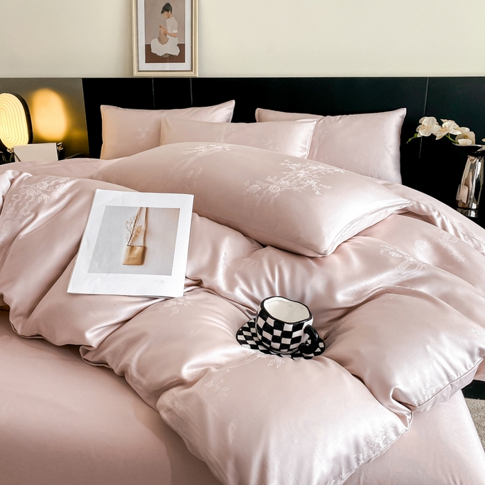 91家纺网 家纺一手货源 找家纺 琪格格纺织 2025春夏新款莱赛尔天丝四件套 莱赛尔 花淡妍紫