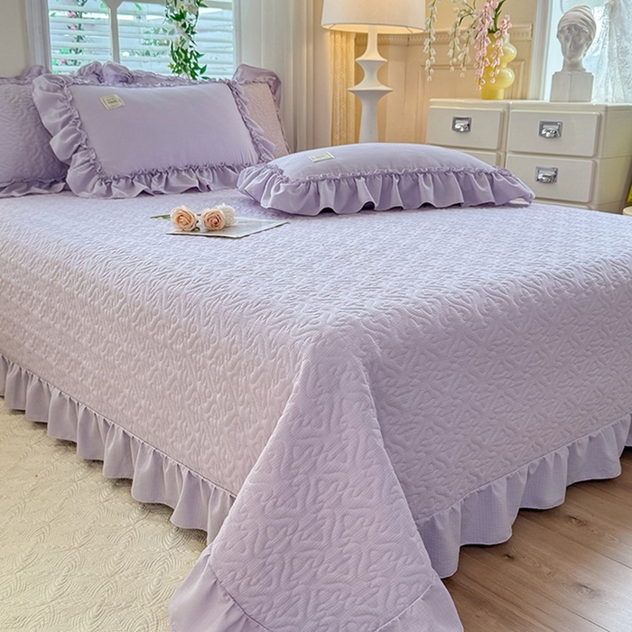 91家纺网 家纺一手货源 找家纺 花香四季家纺 2025新款泡芙小姐双层纱华夫格柔棉夹棉绗缝床盖床垫子单件三件套 泡芙小姐-紫