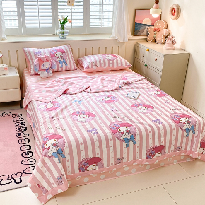 91家纺网 家纺一手货源 找家纺 博雅 2025新款三丽鸥全棉纯棉夏被夏凉被空调被四件套 夏被全棉-甜甜美乐蒂