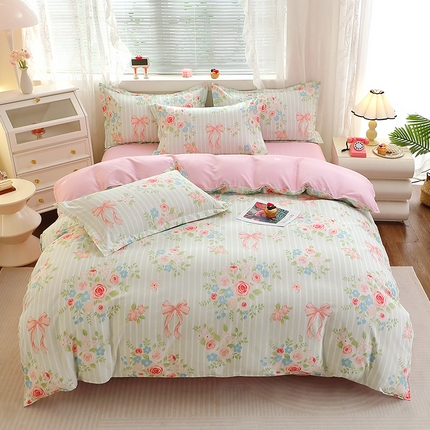 91家纺网 家纺一手货源 找家纺 牧笛缘家纺 2025新款全棉12868四件套 轻婉花语