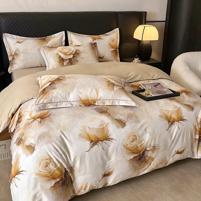 91家纺网 家纺一手货源 找家纺 金纱玉纺家纺 2025新款全棉13376数码印花四件套（礼盒包装）376A2